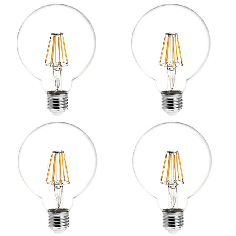 G30 E26/E27 6W LED Vintage Antique Filament Light Bulb, 60W Equivalent, 4-Pack, AC100-130V or 220-240V